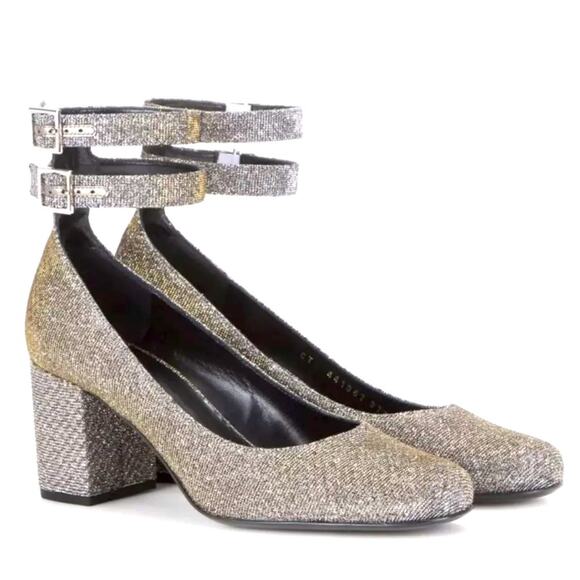 Saint Laurent Metallic Babies Double Ankle Strap Heel 38.5 - Picture 2 of 13